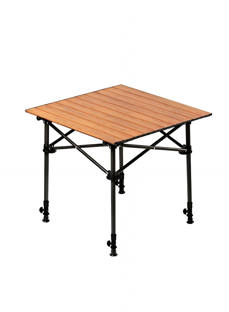 M-Smart 3-Piece Camping Set | Portable Folding Height-Adjustable Camping Table with Carrying Bag 53x51x80cm Brown, with 2 Beige Folding Chairs with Metal Frame and Armrest - Image 3